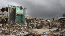 Archive photo 2015: The remains al Wafa Hospital in Shejaiya, Gaza, a hospital specialising in physical rehabilitation. The area, Shejaiya was largely destroyed during Operation Protective Edge in the Summer of 2014. The area is heavily contaminated with | © T. Shelton / HI